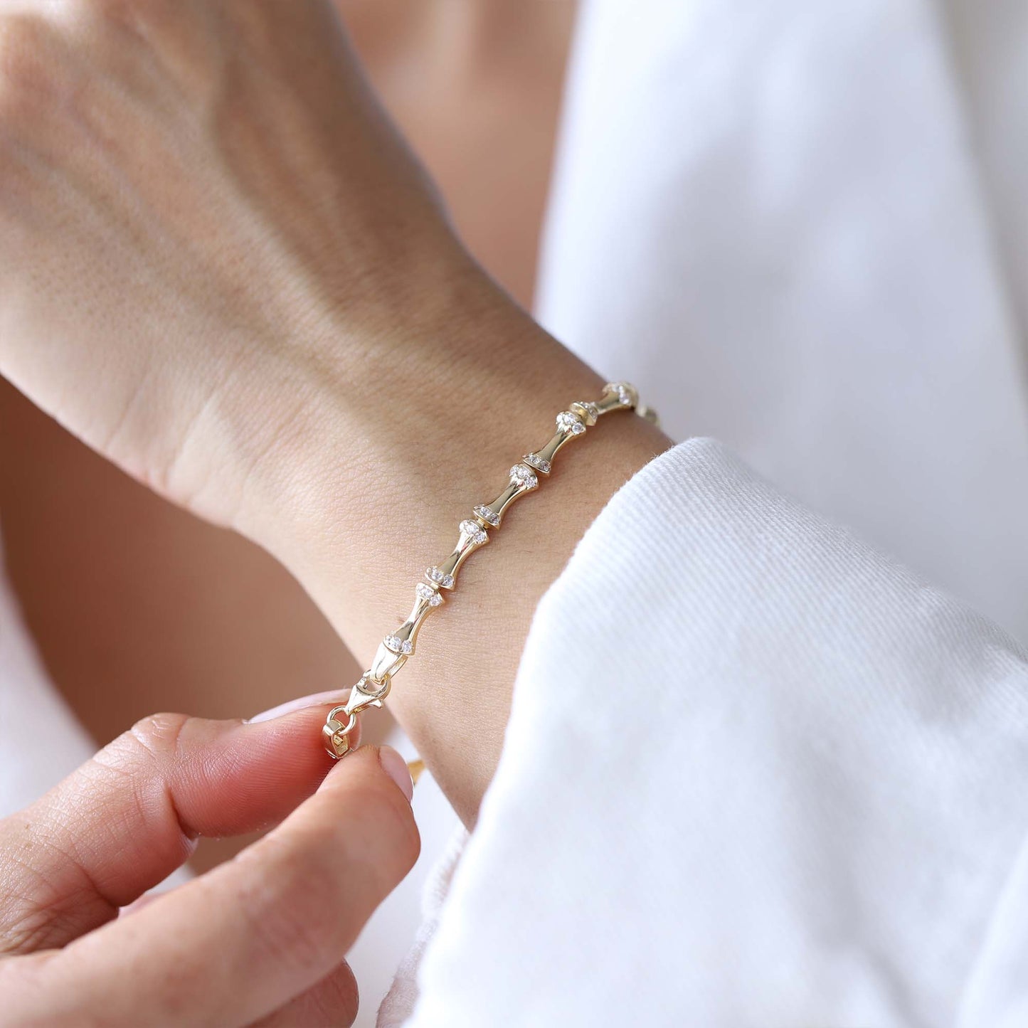 14 Ayar Altın Taşlı Sıralı Bambu Bileklik | AltınAlisverisim